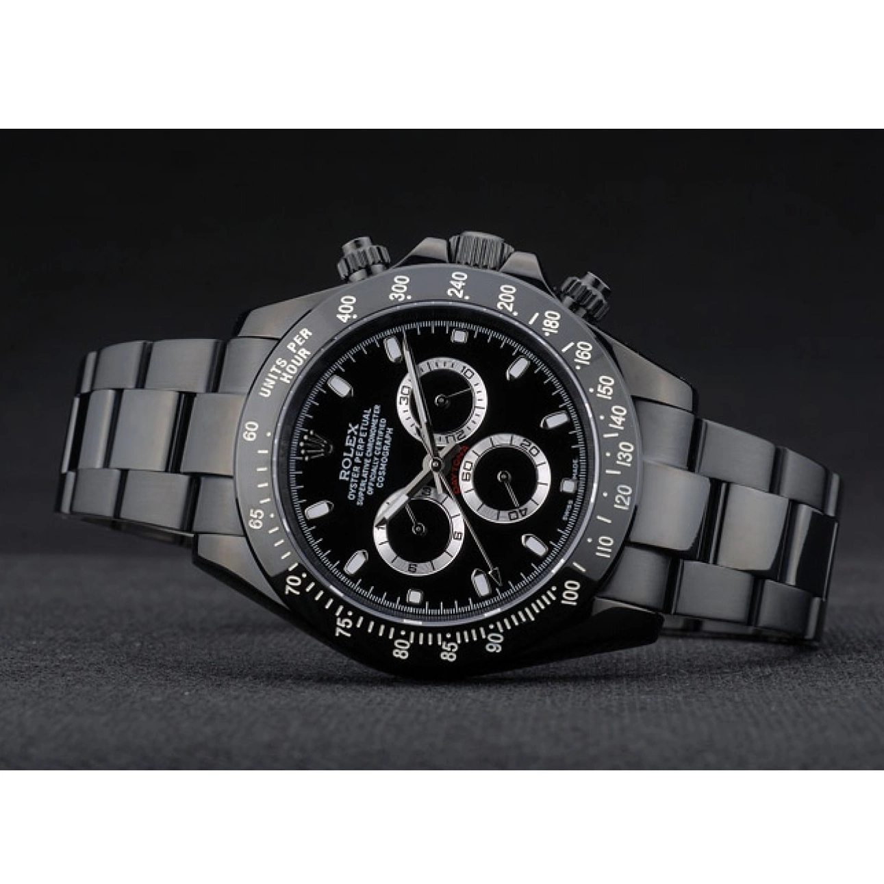 Aaa replica watch Black Plated Strap Stainless Ion Dial Black Steel 80247 Tachymeter Daytona Rolex Black 0514